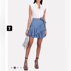 NWT Veronica Beard Memphis Ruffled Chambray Mini Skirt in Yale Blue Size 10